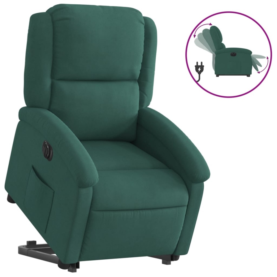 Fotoliu electric rabatabil cu ridicare, verde închis, catifea - 1 | YEO
