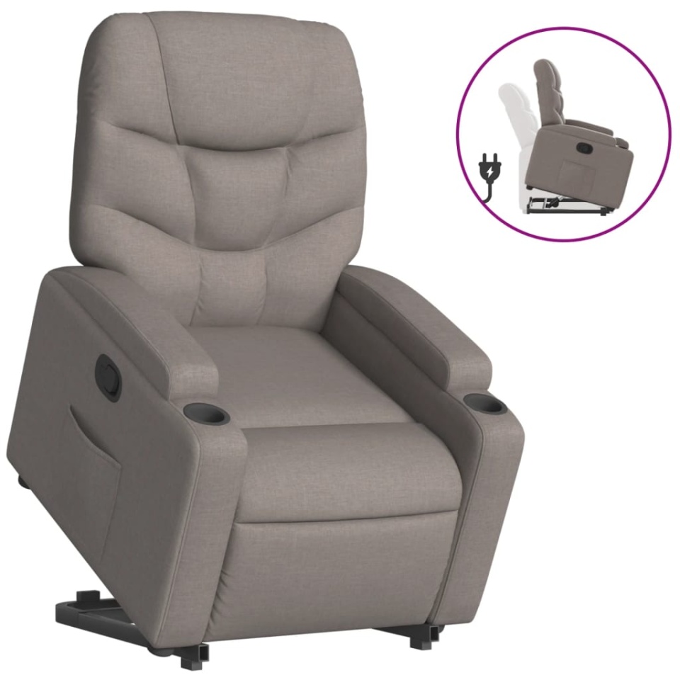 Fotoliu rabatabil cu ridicare pe verticală, gri taupe, textil - 1 | YEO