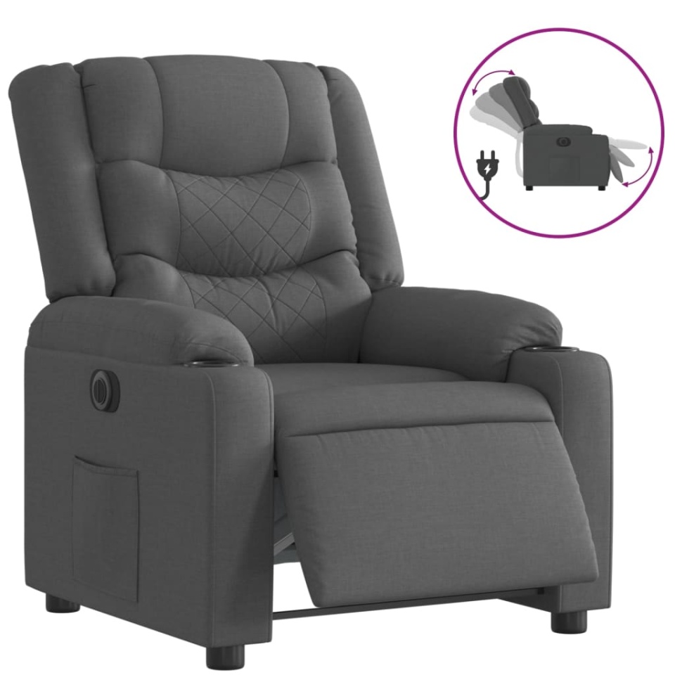 Fotoliu rabatabil electric, gri închis, material textil - 1 | YEO