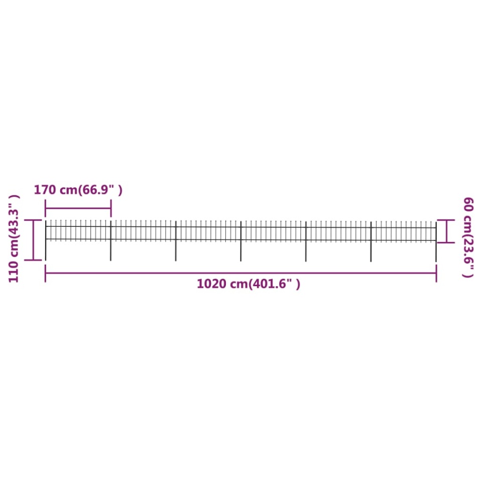 Gard de grădină cu vârf suliță, negru, 10,2 m, oțel - 4 | YEO