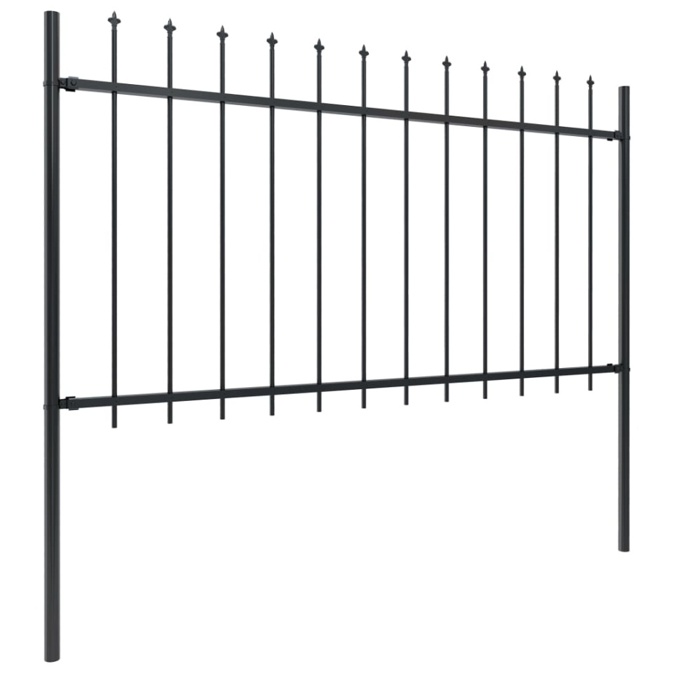 Gard de grădină cu vârf suliță, negru, 13,6 m, oțel - 1 | YEO