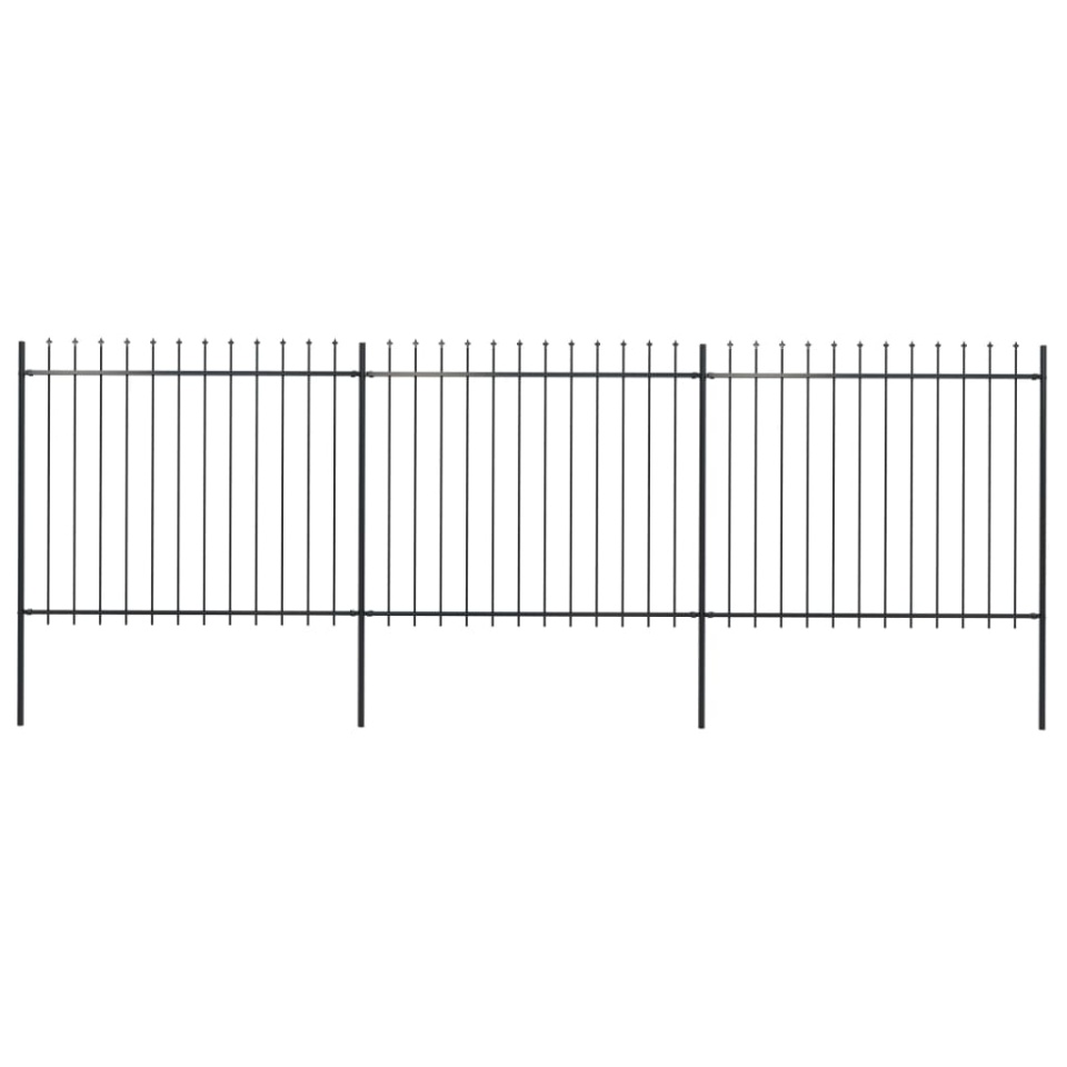 Gard de grădină cu vârf suliță, negru, 5,1 m, oțel