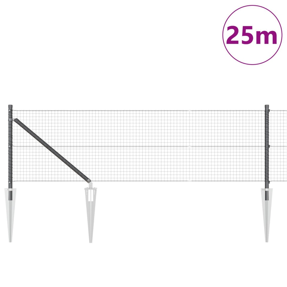 Gard din Fier Sudat cu 13 Poste cu Vârf Gri 0.4x25 m Oțel - 2 | YEO