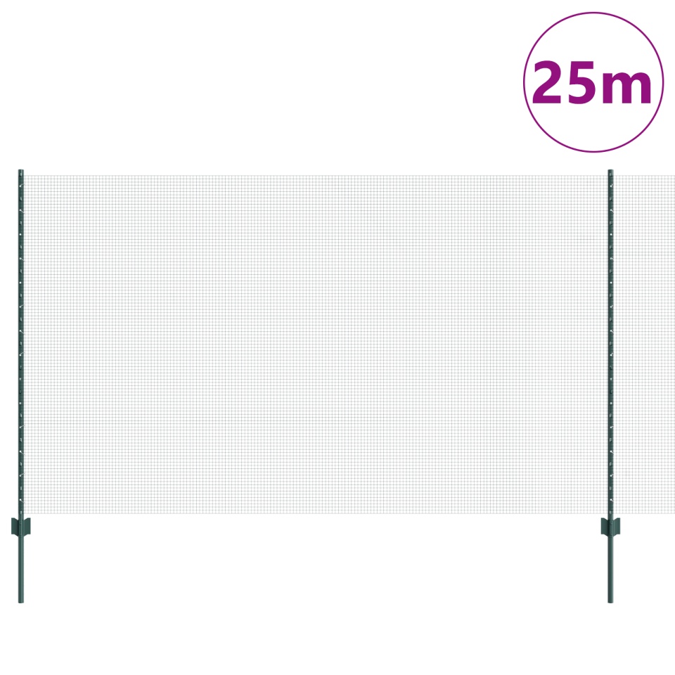 Gard din sârmă sudată cu 11 stâlpi U Verde 1.4x25 m Oțel - 2 | YEO