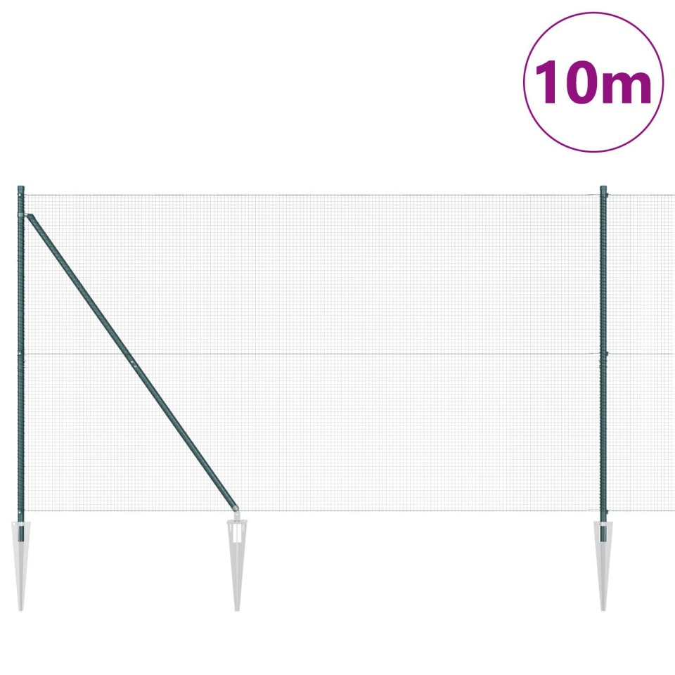 Gard din sârmă sudată cu 7 stâlpi ascuțiți Verde 1.6x10 m Oțel - 2 | YEO