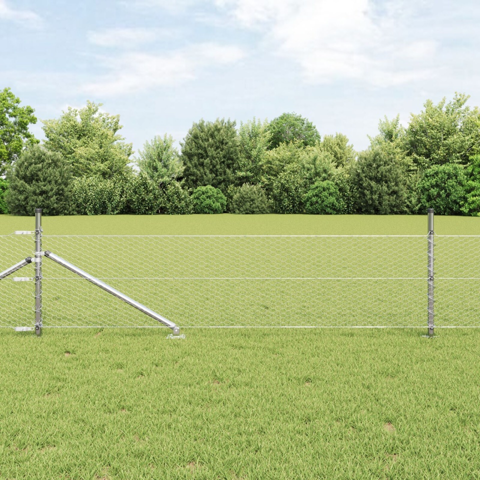 Gard Hexagonal 0.8x25 m Oțel Galvanizat, Stâlpi de Gard cu Spike 13 buc Ø32 mm 100 cm Oțel Galvanizat