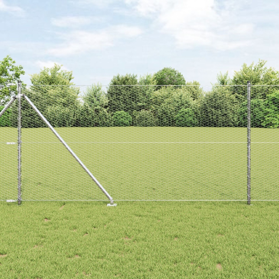 Gard Hexagonal 1.2x10 m Oțel Galvanizat, Stâlpi de Gard cu Vârf 7 buc Ø32 mm 140 cm Oțel Galvanizat