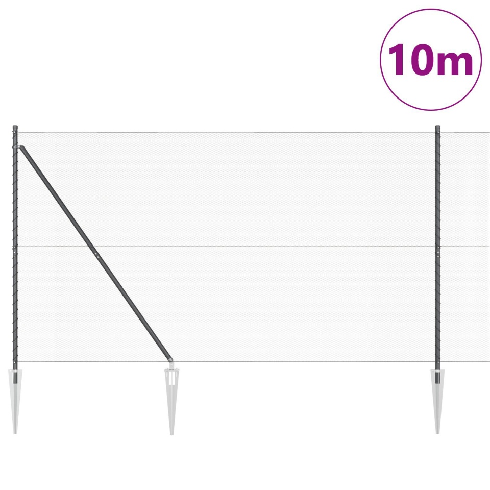 Gard Hexagonal Gri 1.6x10 m Oțel, Stâlpi de Gard cu Spike 7 buc Ø32 mm 180 cm Oțel Galvanizat - 2 | YEO