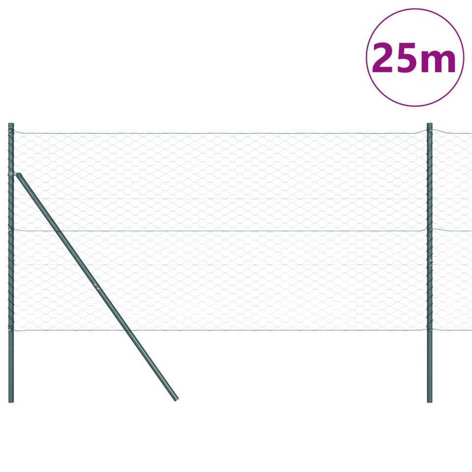 Împrejmuire Hexagonală Verde 1.4x25 m Oțel, Paliere de Împrejmuire 13 pcs Verde Ø32 mm 190 cm Oțel Galvanizat - 2 | YEO