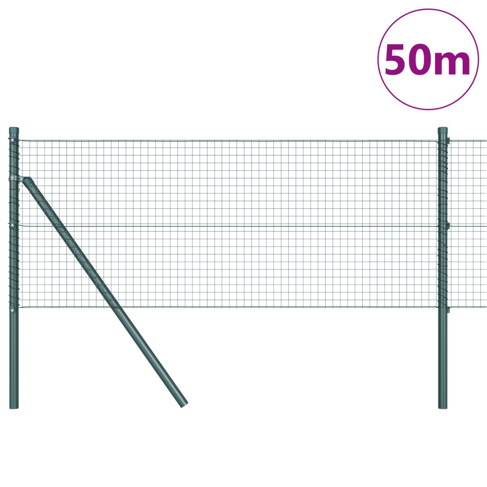 Împrejmuirea din Fier Sudat cu 13 Stâlpi Verde 0.5x50 m Oțel - 2 | YEO