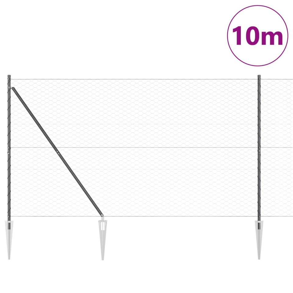 Îngrădire hexagonală gri 1.5x10 m din oțel, Stâlpi pentru îngrădire cu vârf 7 buc Ø32 mm 170 cm din oțel galvanizat - 2 | YEO