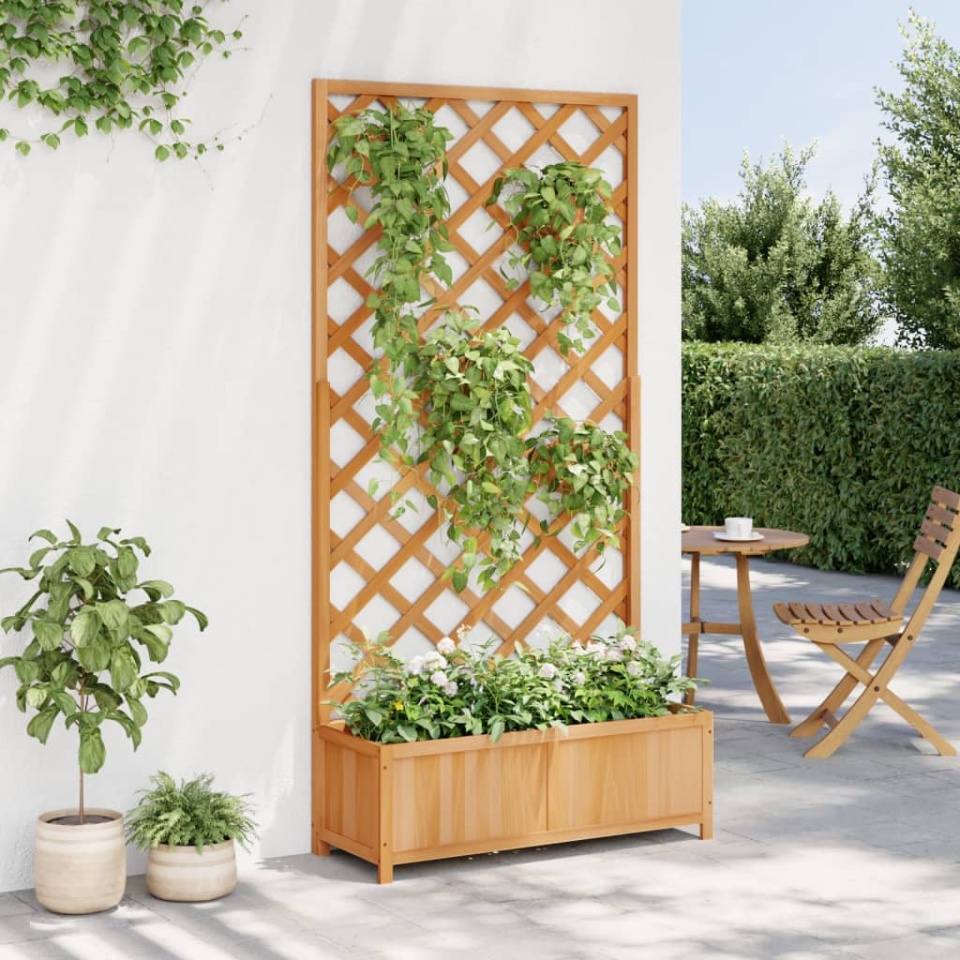Jardinieră cu spalier, maro, lemn masiv de brad - 2 | YEO
