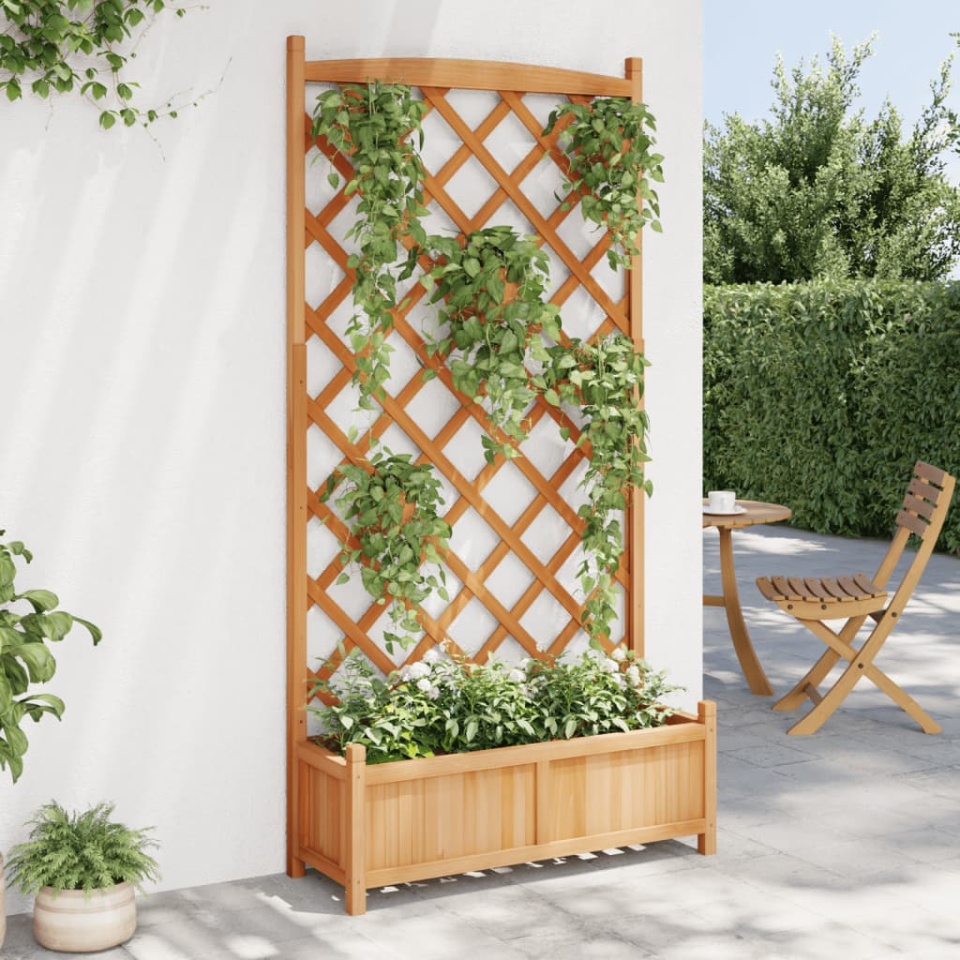 Jardinieră cu spalier, maro, lemn masiv de brad - 2 | YEO