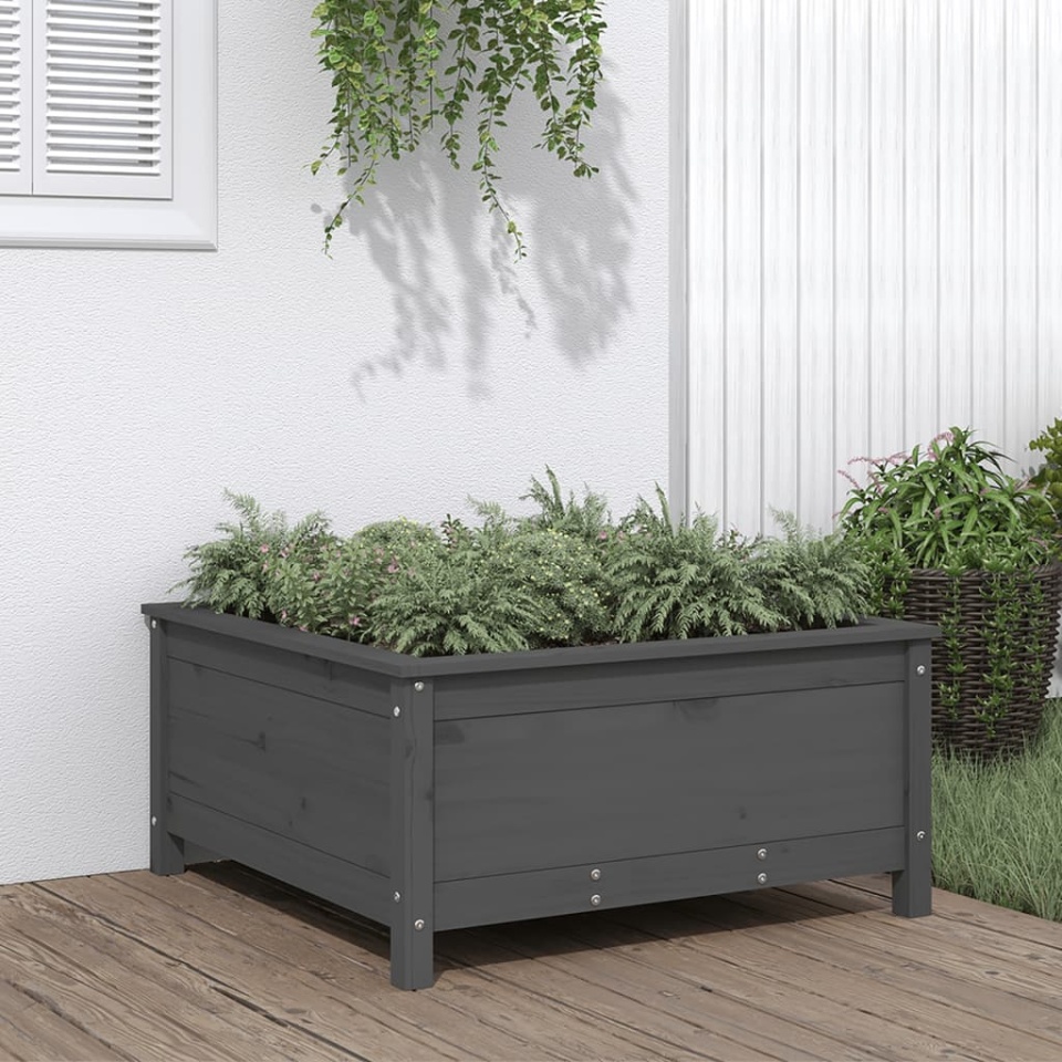 Jardinieră de grădină, gri, 82,5x82,5x39 cm, lemn masiv pin