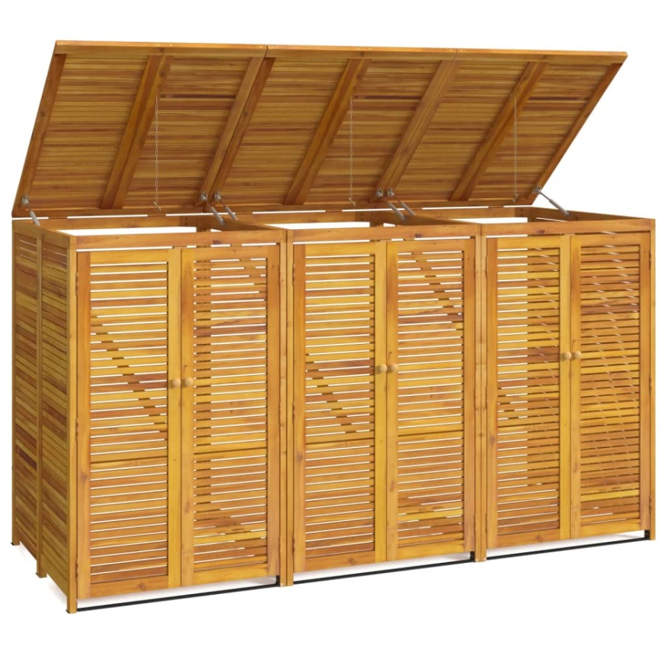 Magazie pubelă gunoi triplă, 210x89x117 cm, lemn masiv acacia - 1 | YEO