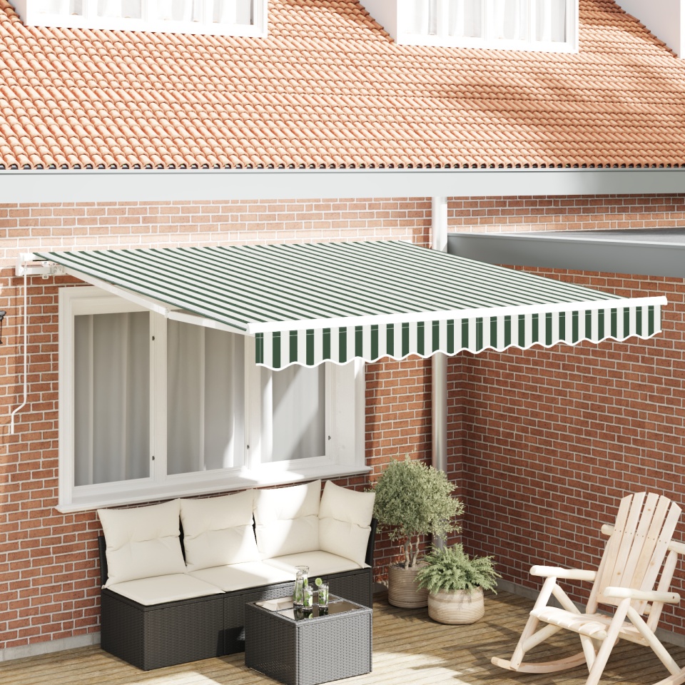 Marchiza manuală retractabilă Verde și Alb 300x250 cm, Material de înlocuire pentru marchiză pentru cadru de 3x2.5 m Verde și Alb