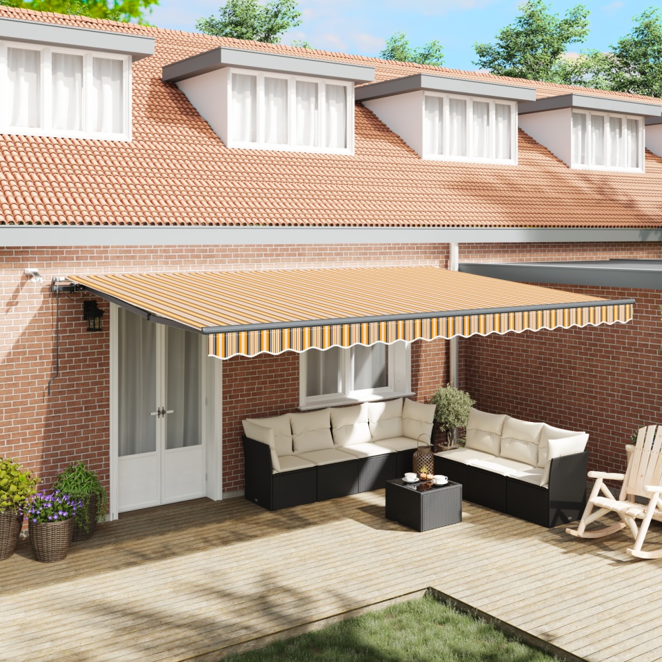 Marchiză retractabilă automată cu dungi multicolore LED 500x300 cm