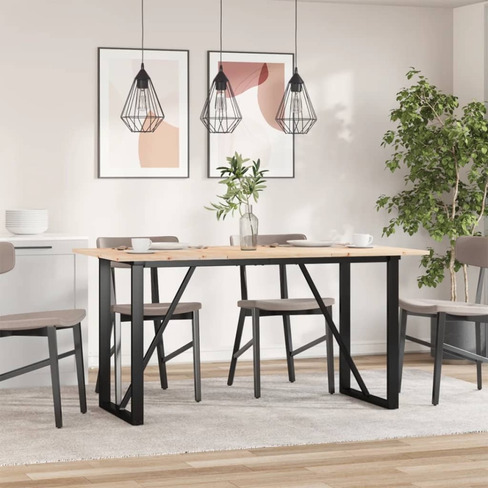 Masă de bucătărie, cadru O, 160x80x75cm lemn masiv pin și fontă - 2 | YEO