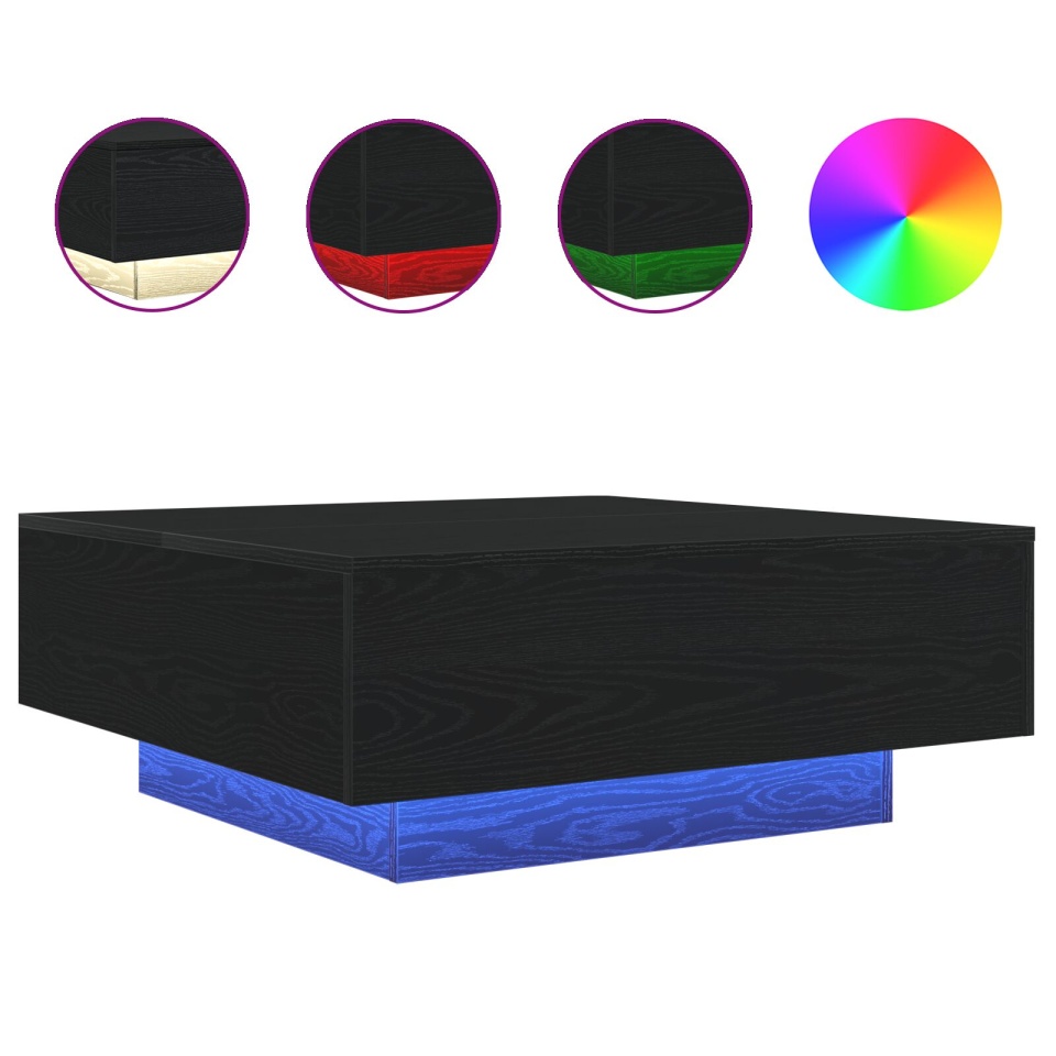 Masă de cafea cu lumini LED Stejar negru 80x80x31 cm - 3 | YEO
