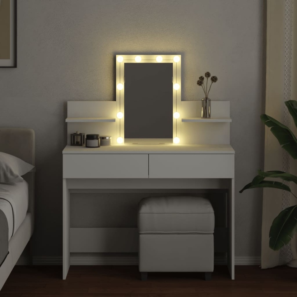Masă de toaletă cu LED, alb, 100x40x130 cm - 2 | YEO