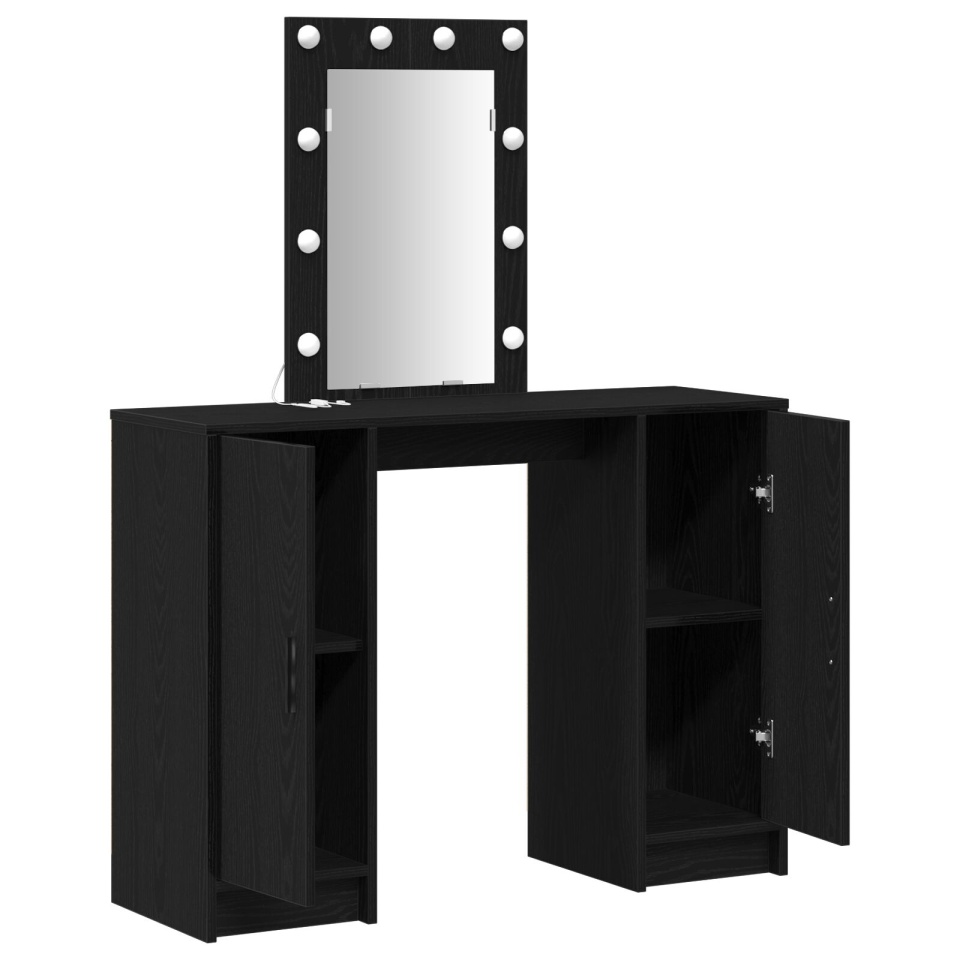 Masa de toaletă cu lumini LED Negru Stejar 102x33x135 cm - 3 | YEO