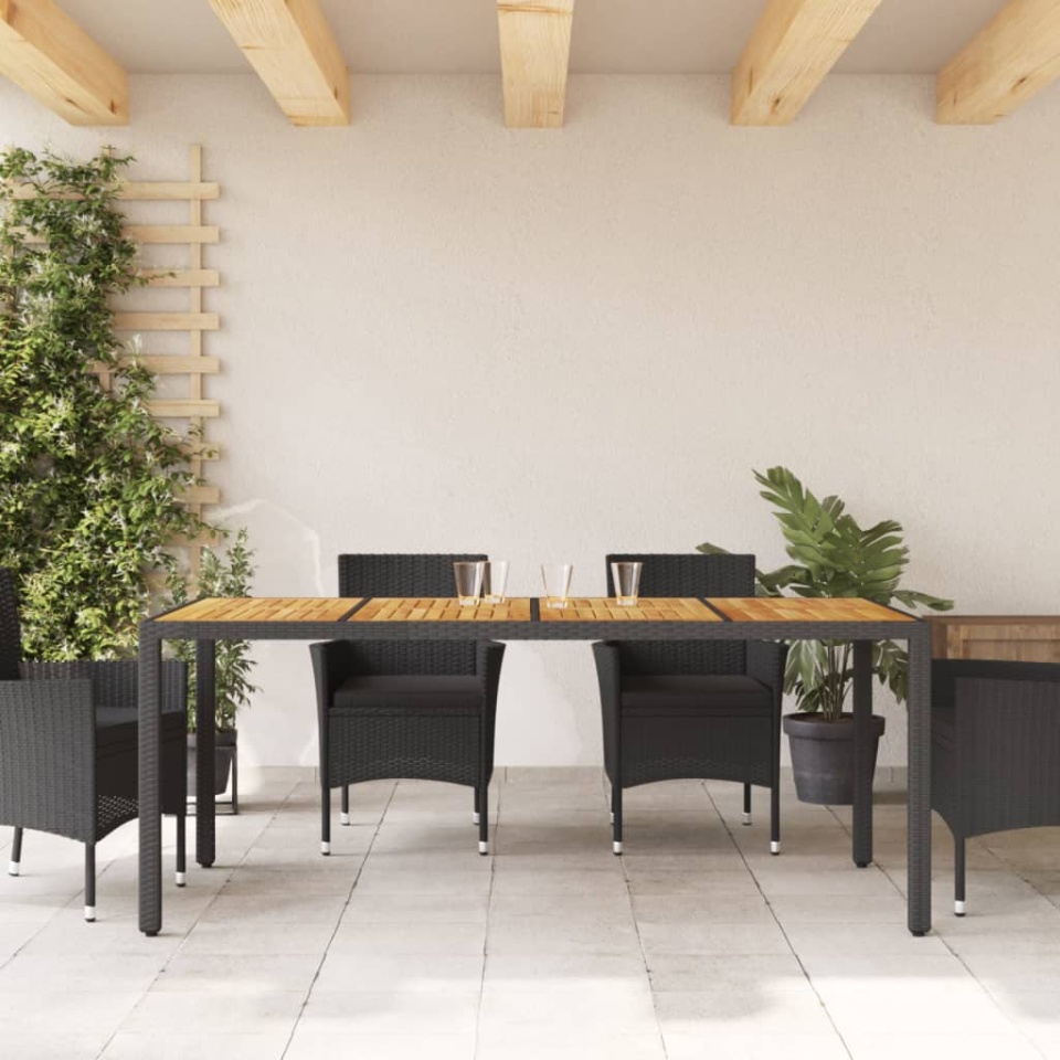 Masă grădină, blat din lemn acacia negru 190x90x75 cm poliratan - 2 | YEO