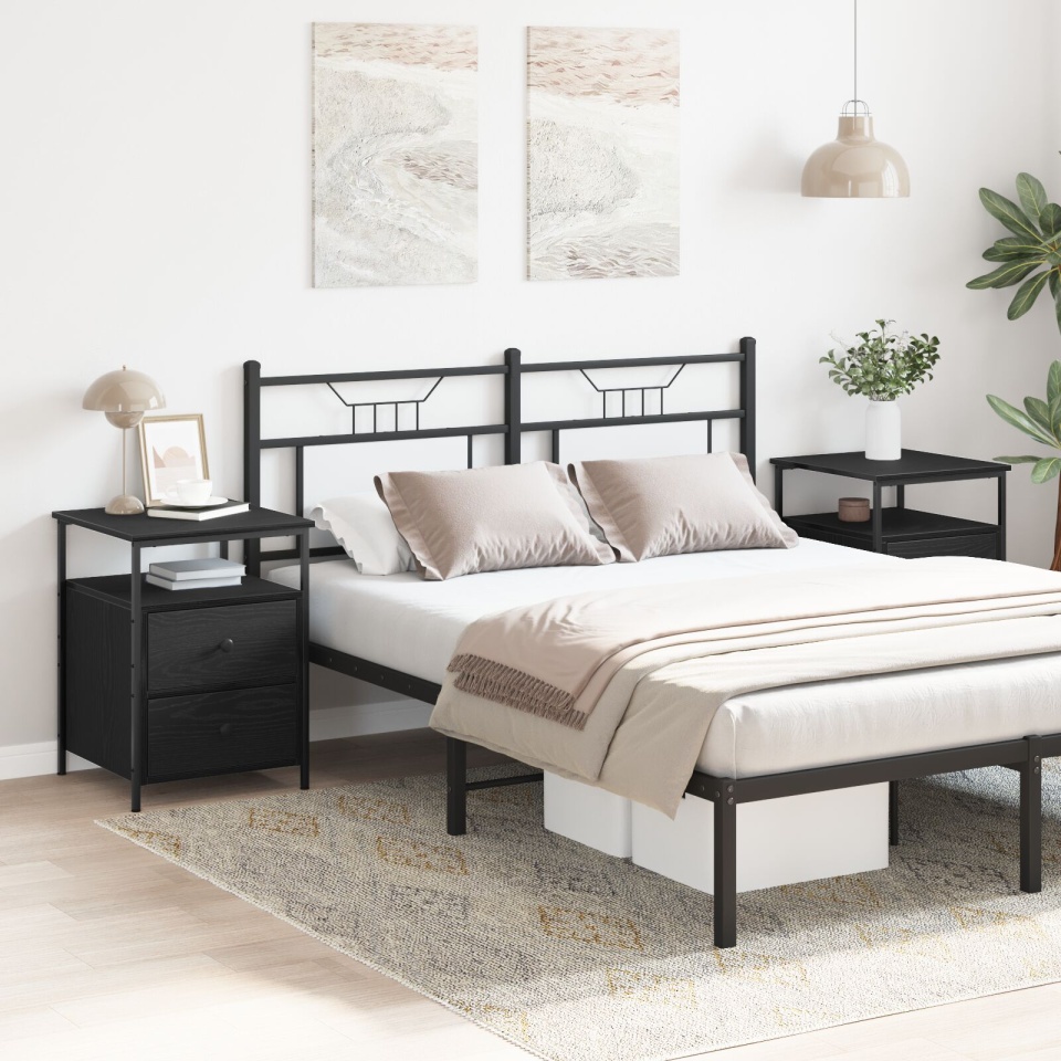 Noptieră 2 buc Negru Stejar 44x45x60 cm Lemn prelucrat