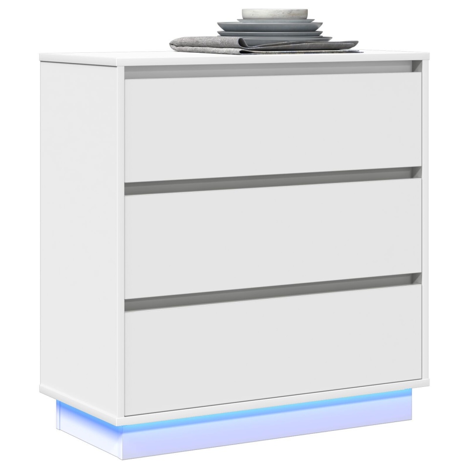 Noptieră cu LED, alb, 71x34,5x75 cm, lemn prelucrat - 2 | YEO