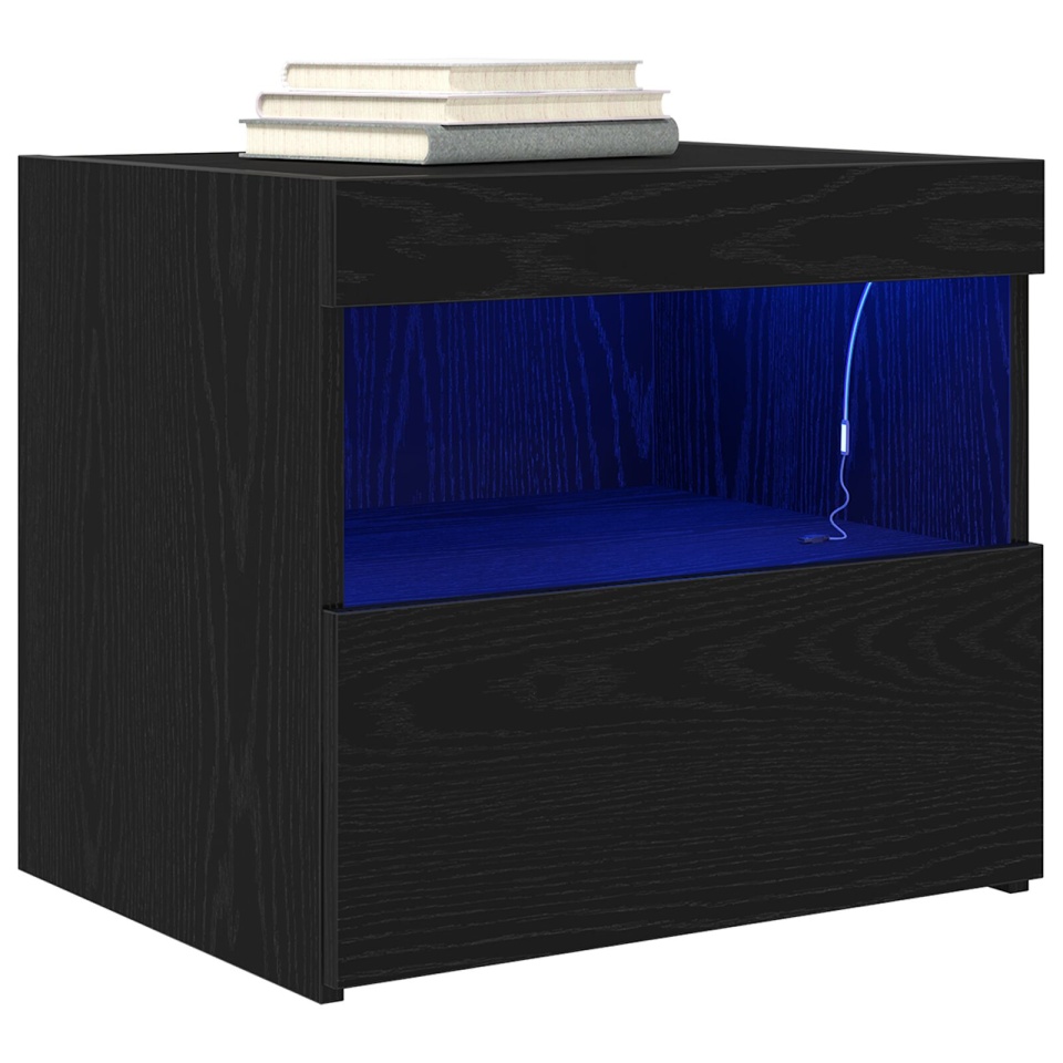 Noptiere cu lumini LED 2 buc Negru Stejar 50x40x45 cm - 2 | YEO