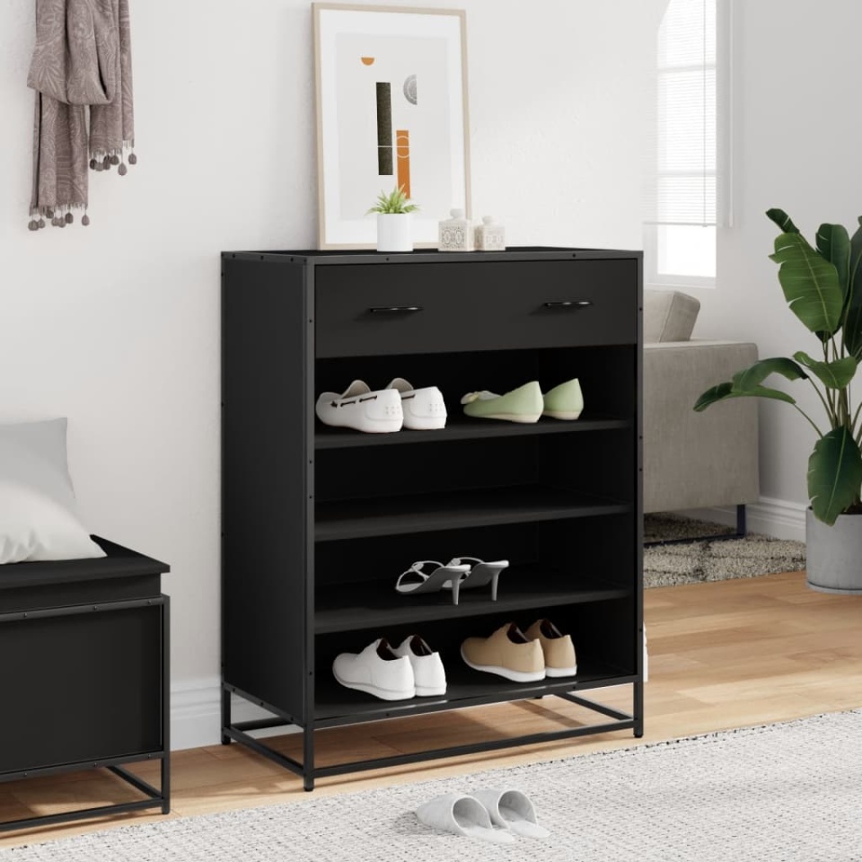 Pantofar, negru, 75x38x97,5 cm, lemn prelucrat/metal - 2 | YEO