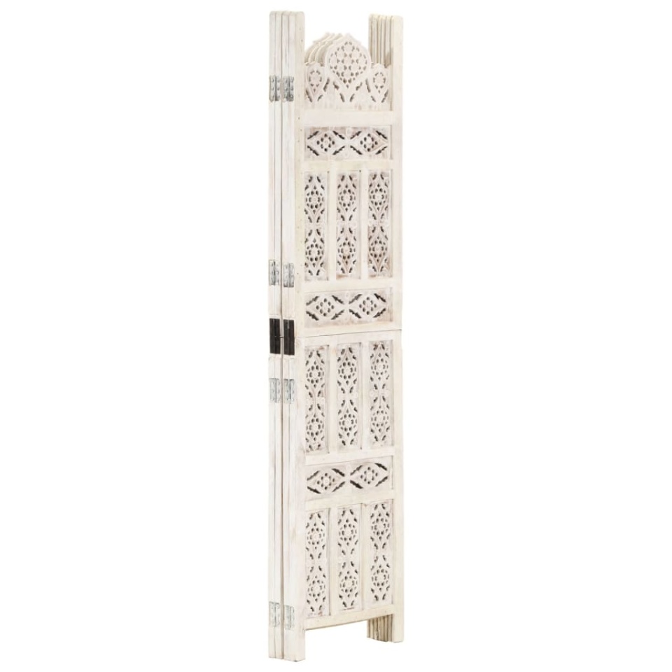Paravan cameră sculptat manual, 4 panouri, alb 160x165 cm mango - 1 | YEO