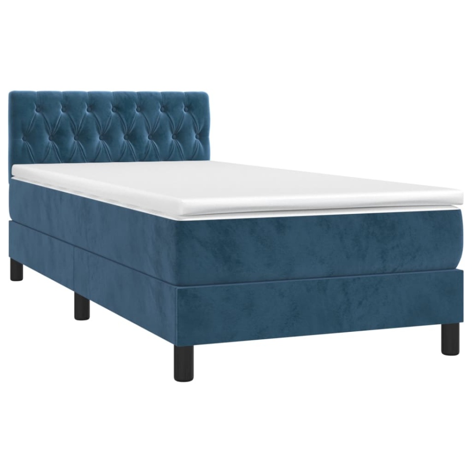 Pat box spring cu saltea, albastru închis, 90x200 cm, catifea - 2 | YEO