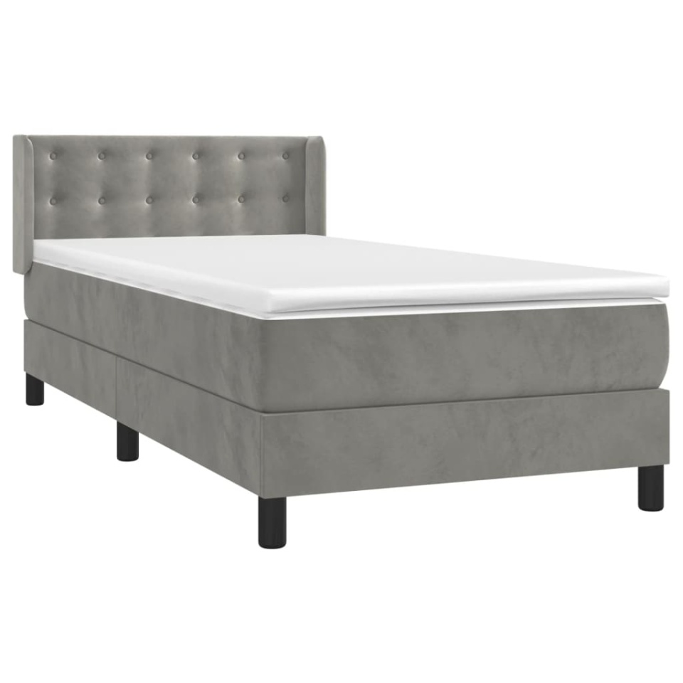 Pat box spring cu saltea, gri deschis, 100x200 cm, catifea - 2 | YEO