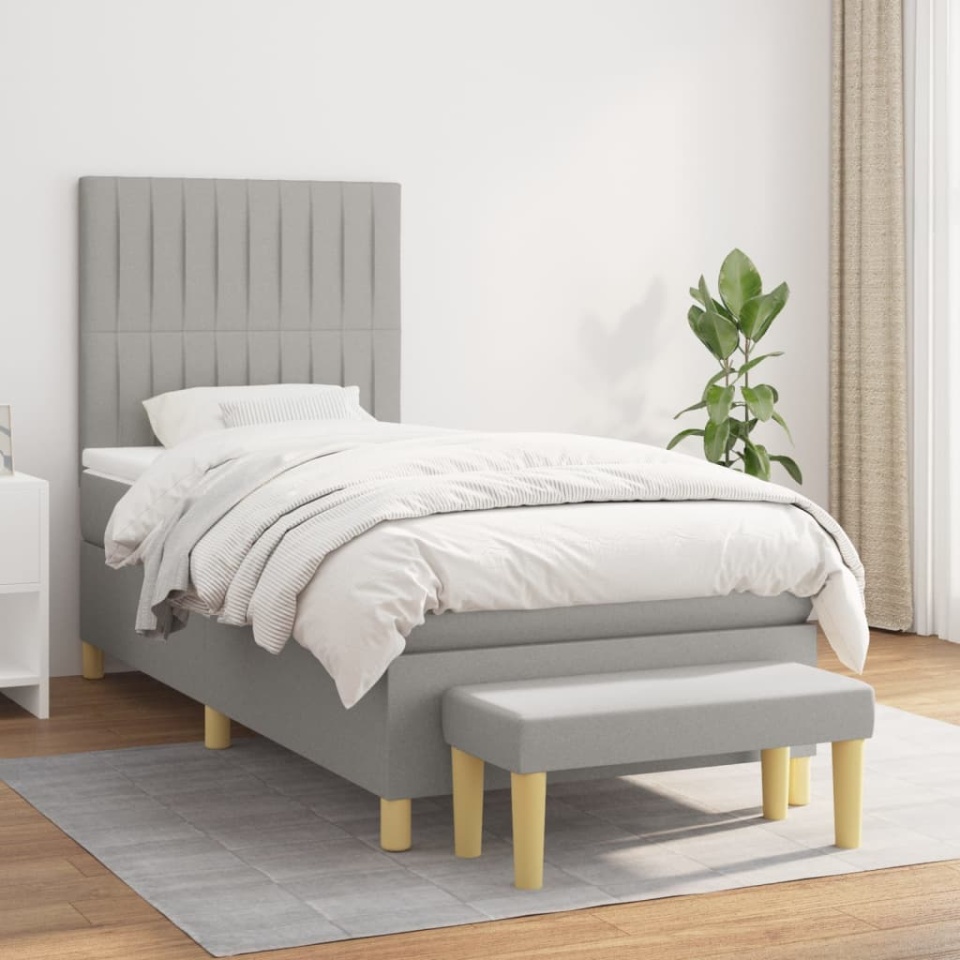 Pat box spring cu saltea, gri deschis, 100x200 cm, textil