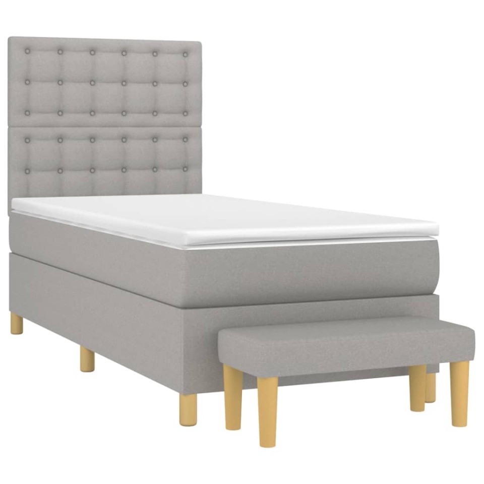 Pat box spring cu saltea, gri deschis, 100x200 cm, textil - 2 | YEO