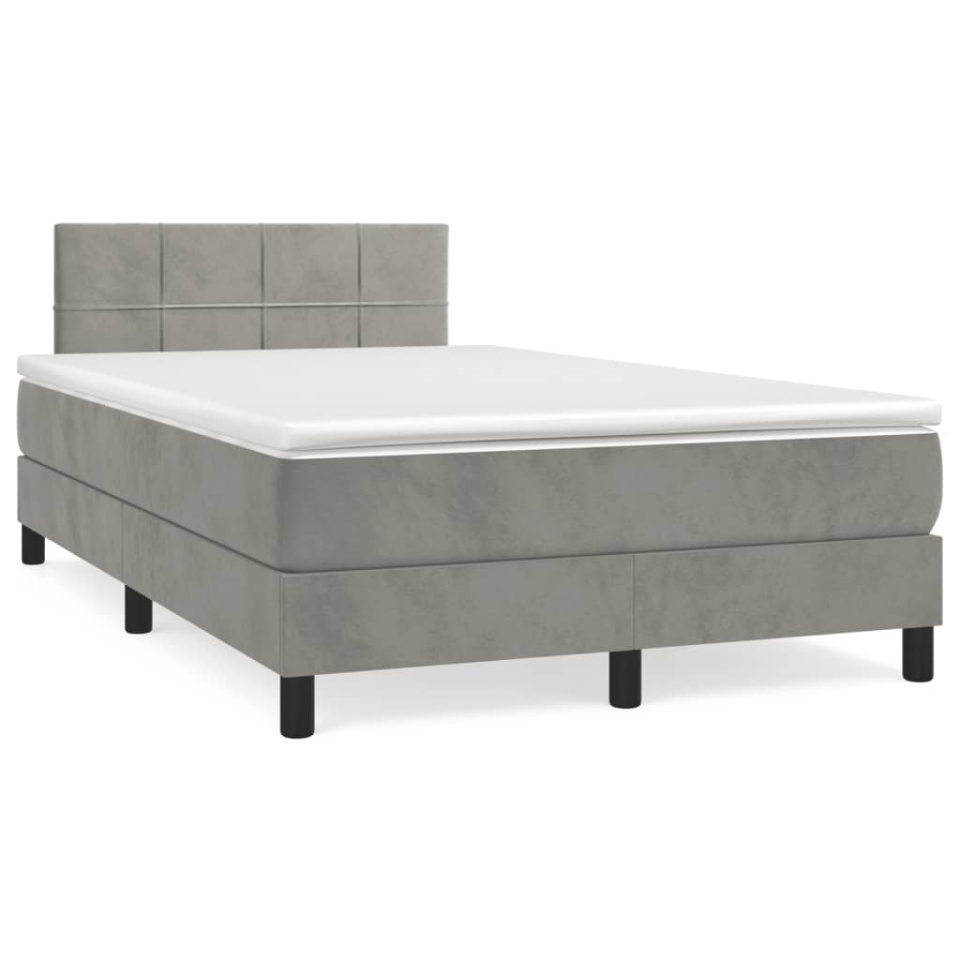 Pat box spring cu saltea, gri deschis, 120x200 cm, catifea - 1 | YEO