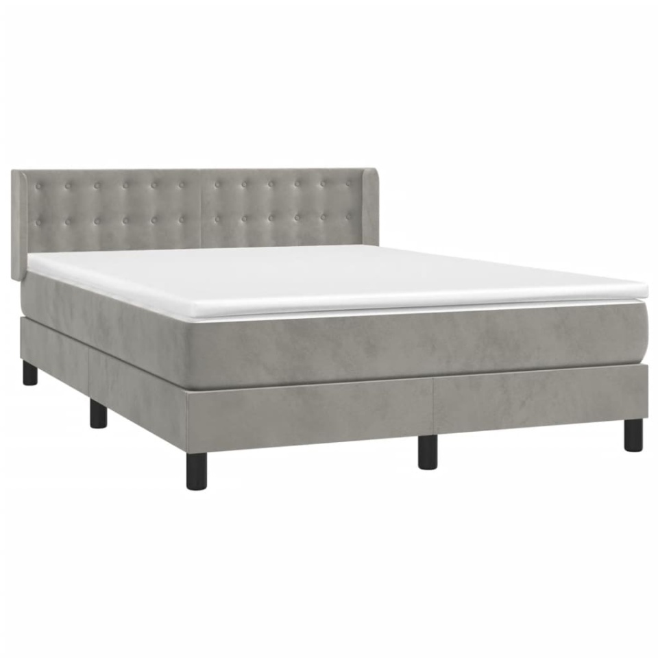 Pat box spring cu saltea, gri deschis, 140x200 cm, catifea - 2 | YEO