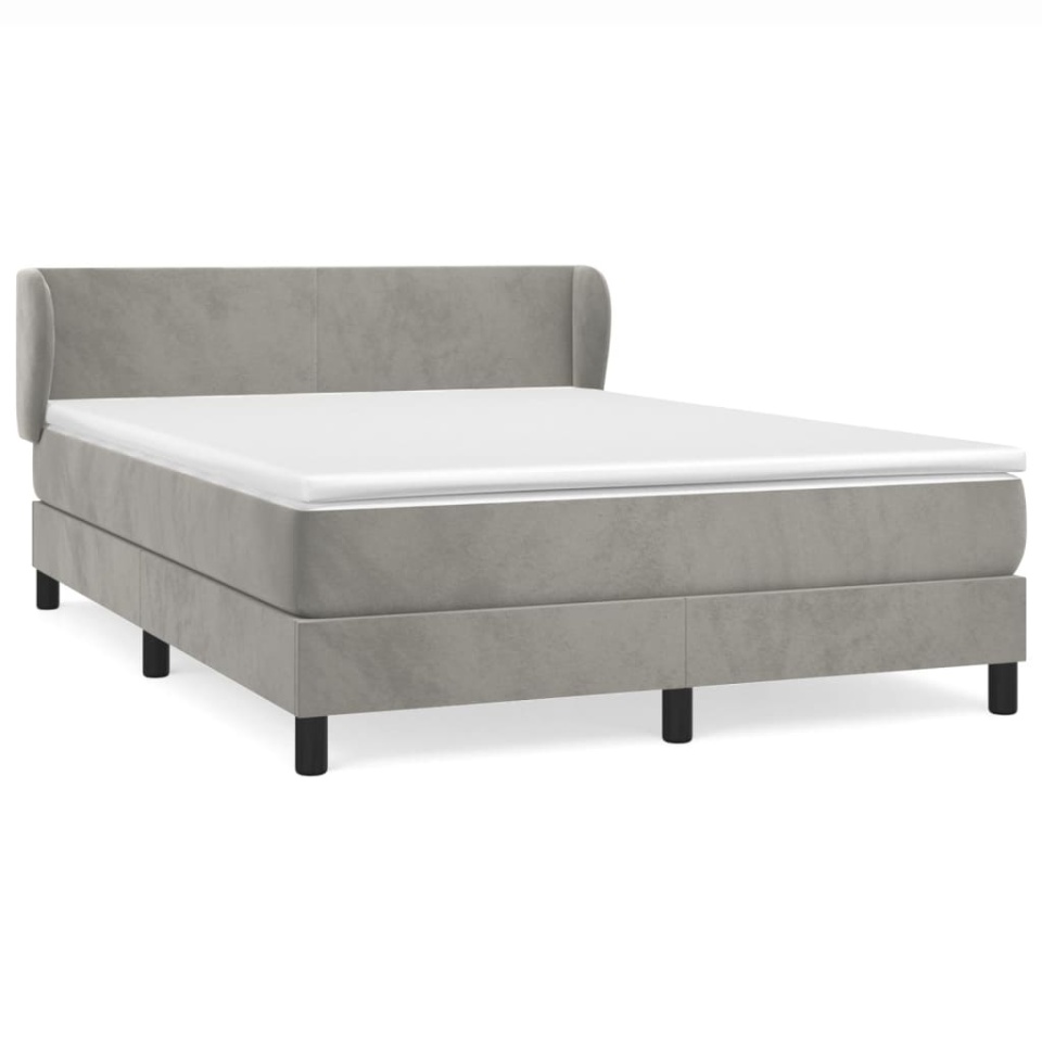 Pat box spring cu saltea, gri deschis, 140x200 cm, catifea - 1 | YEO