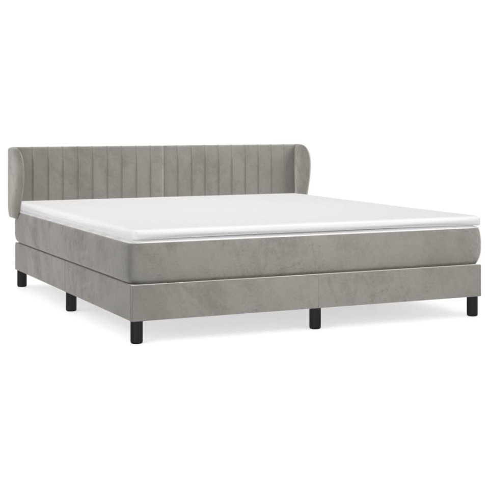 Pat box spring cu saltea, gri deschis, 160x200 cm, catifea - 1 | YEO