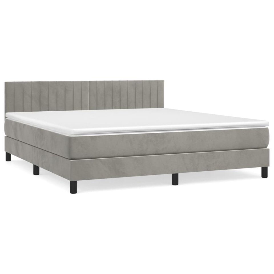 Pat box spring cu saltea, gri deschis, 160x200 cm, catifea - 1 | YEO