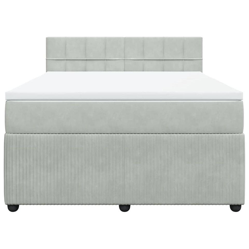 Pat box spring cu saltea, gri deschis, 160x200 cm, catifea - 3 | YEO