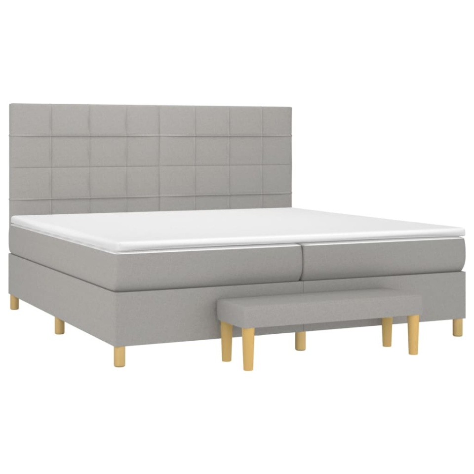 Pat box spring cu saltea, gri deschis, 200x200 cm, textil - 2 | YEO