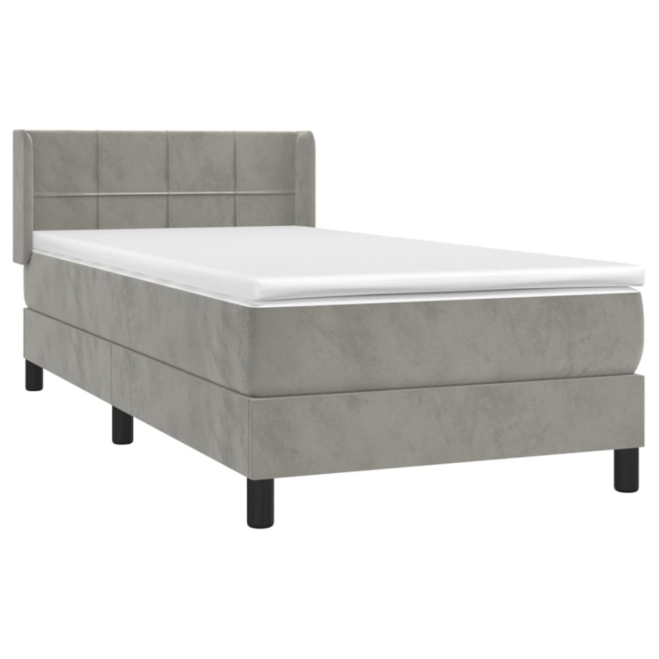 Pat box spring cu saltea, gri deschis, 90x190 cm, catifea - 2 | YEO