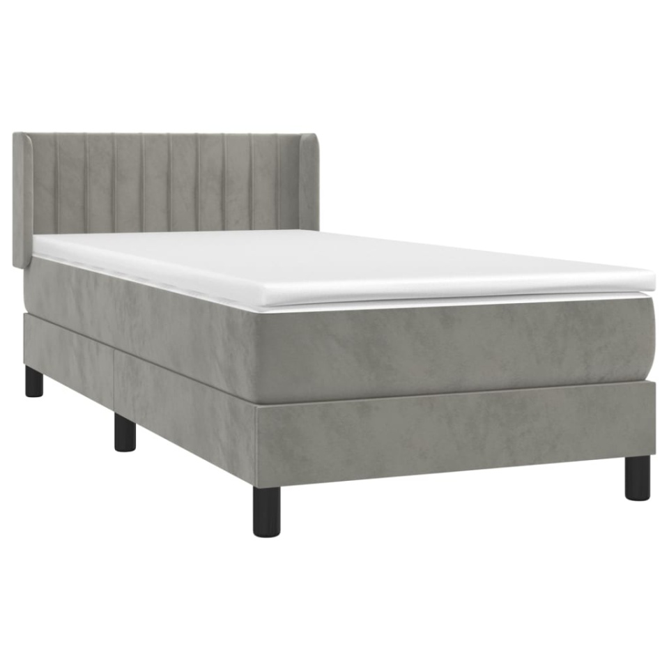 Pat box spring cu saltea, gri deschis, 90x190 cm, catifea - 2 | YEO