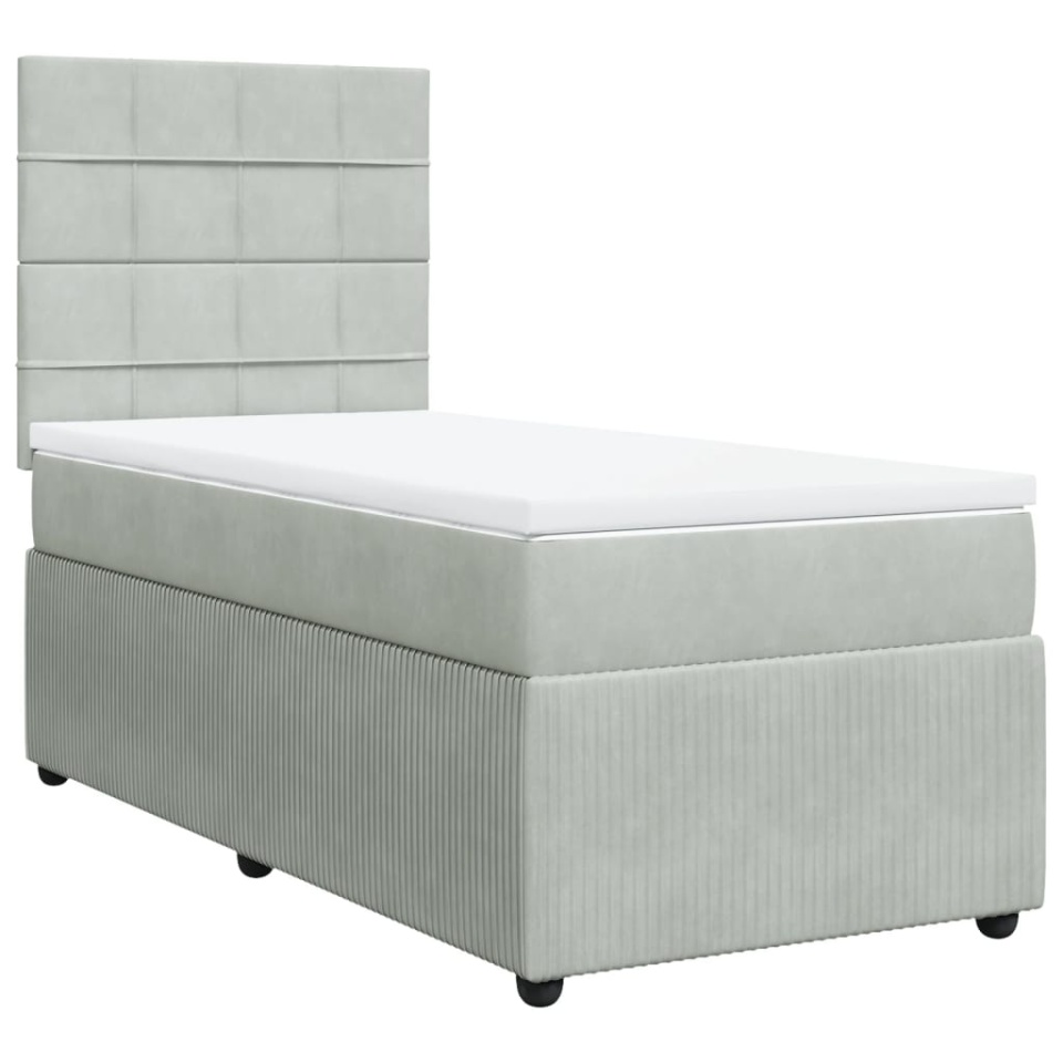 Pat box spring cu saltea, gri deschis, 90x200 cm, catifea - 2 | YEO