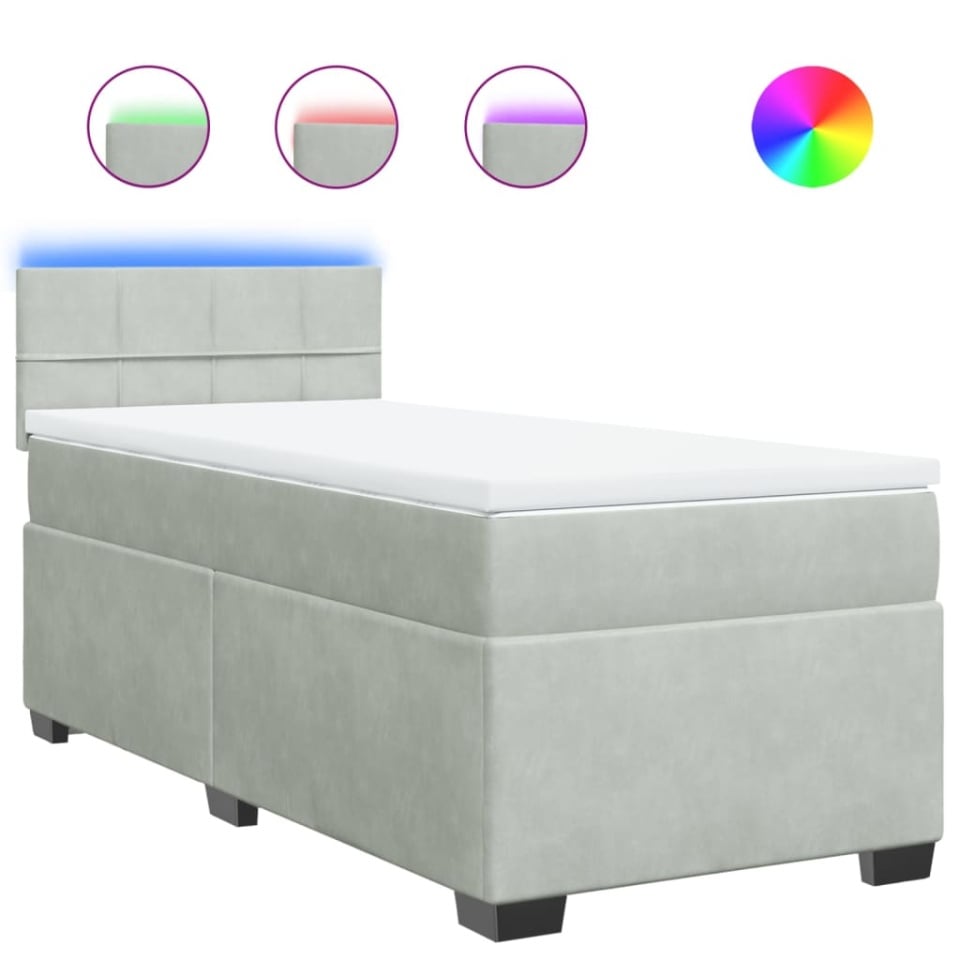 Pat box spring cu saltea, gri deschis, 90x200 cm, catifea - 1 | YEO