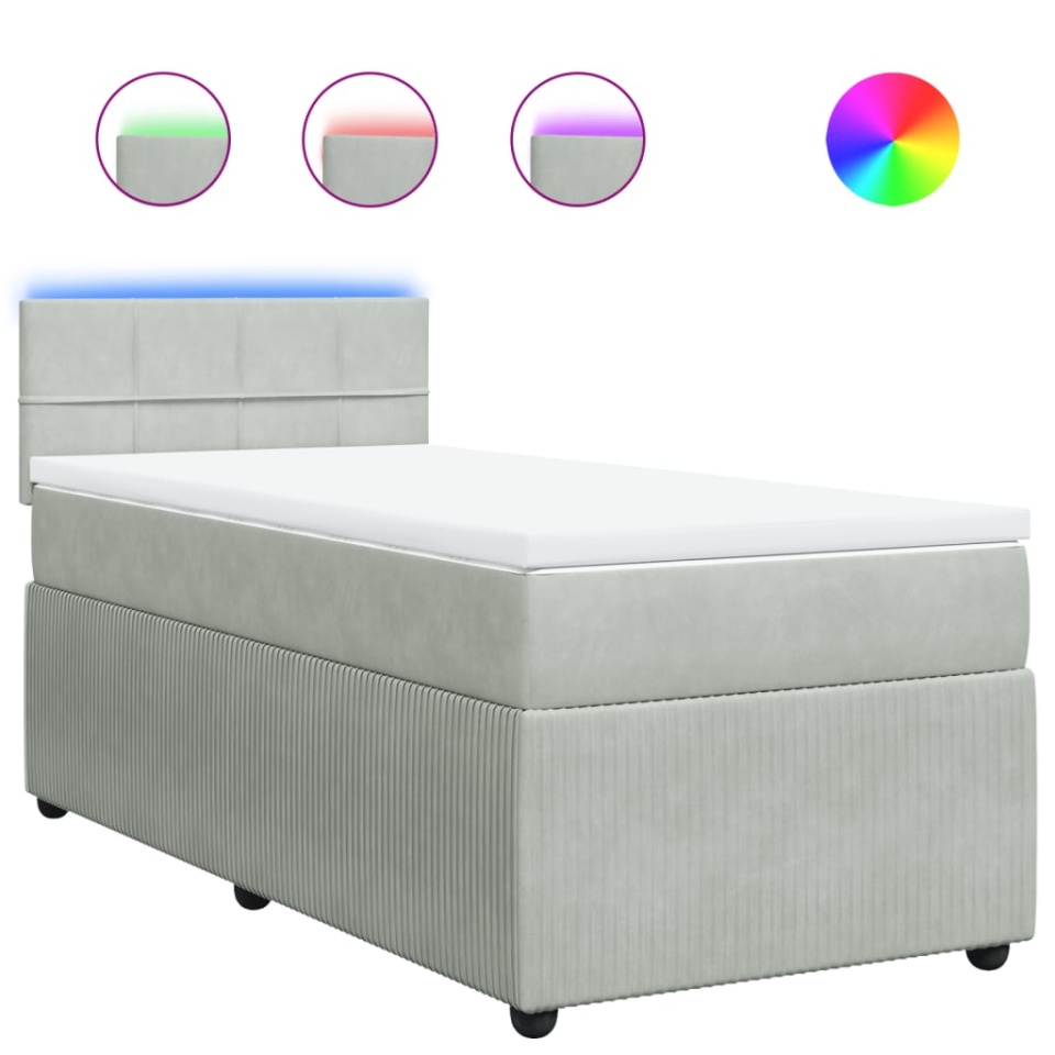 Pat box spring cu saltea, gri deschis, 90x200 cm, catifea - 1 | YEO