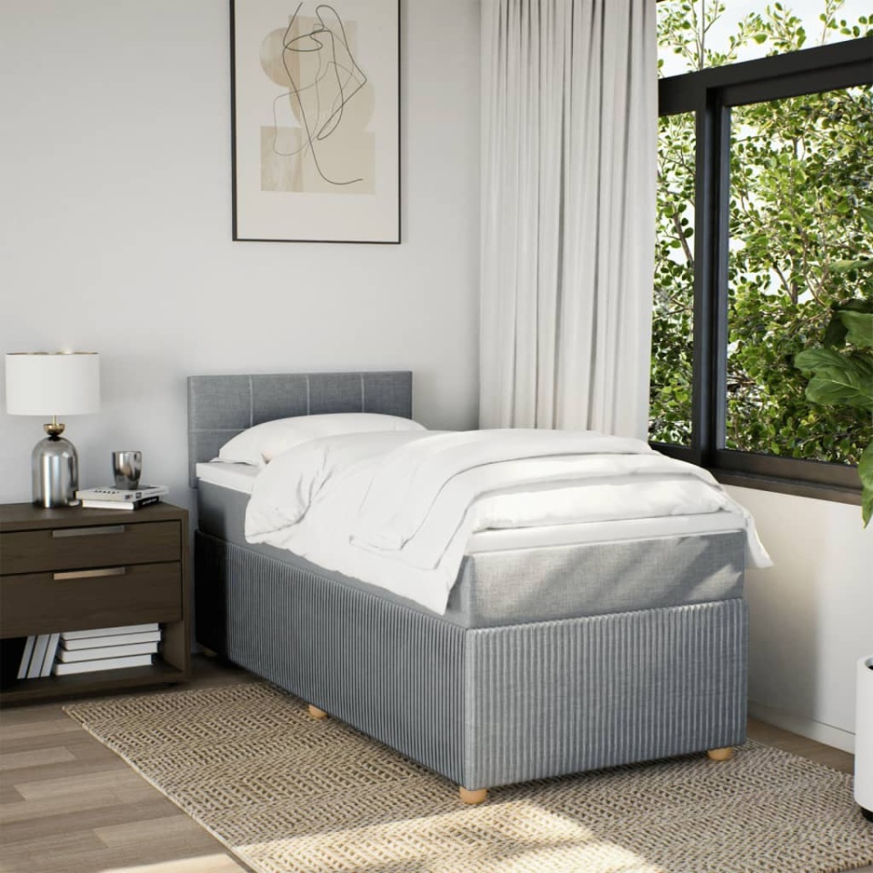 Pat box spring cu saltea, gri deschis, 90x200 cm, textil - 3 | YEO