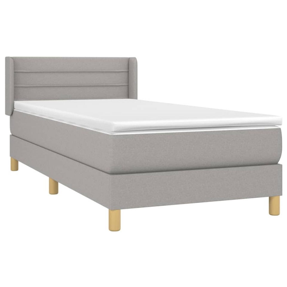 Pat box spring cu saltea, gri deschis, 90x200 cm, textil - 2 | YEO