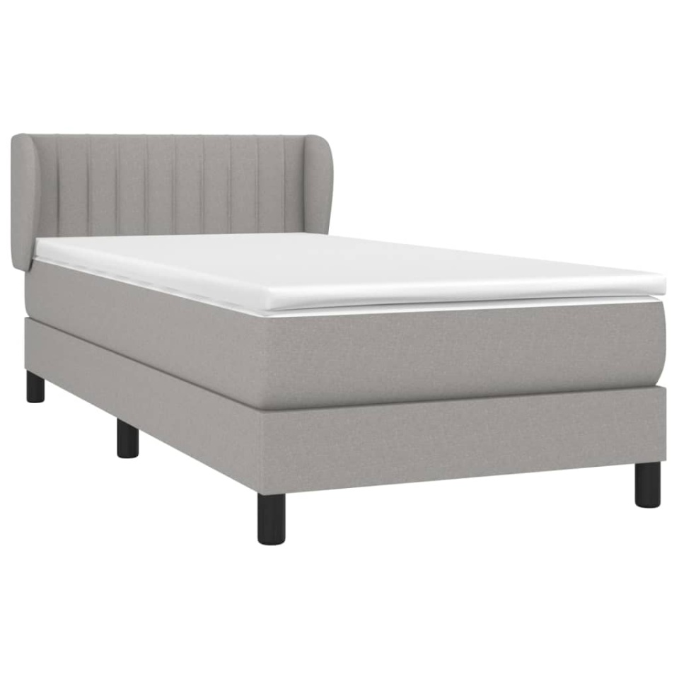 Pat box spring cu saltea, gri deschis, 90x200 cm, textil - 2 | YEO